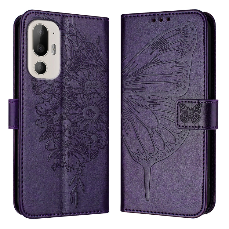 For HTC U24 Pro Embossed Butterfly Leather Phone Case