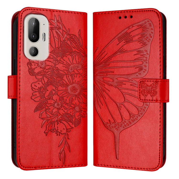 For HTC U24 Pro Embossed Butterfly Leather Phone Case