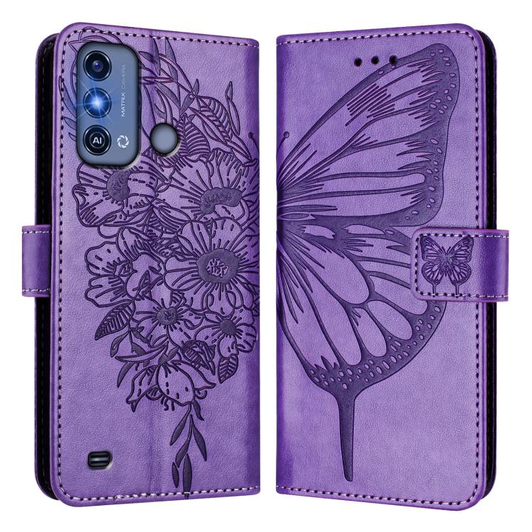For ZTE Blade A53 Pro Embossed Butterfly Leather Phone Case