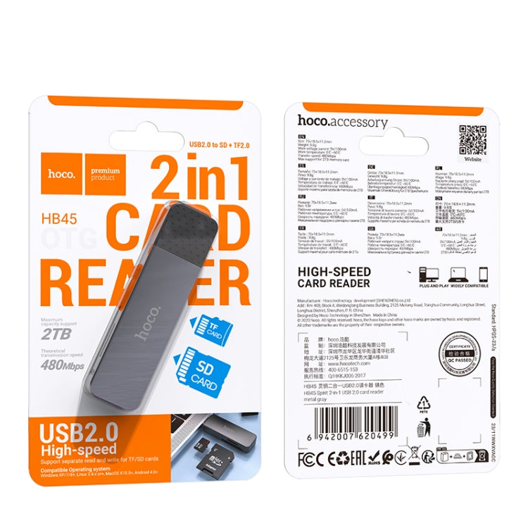 hoco HB45 2 in 1 USB 2.0 to SD+TF3.0 Card Reader - Tarnish