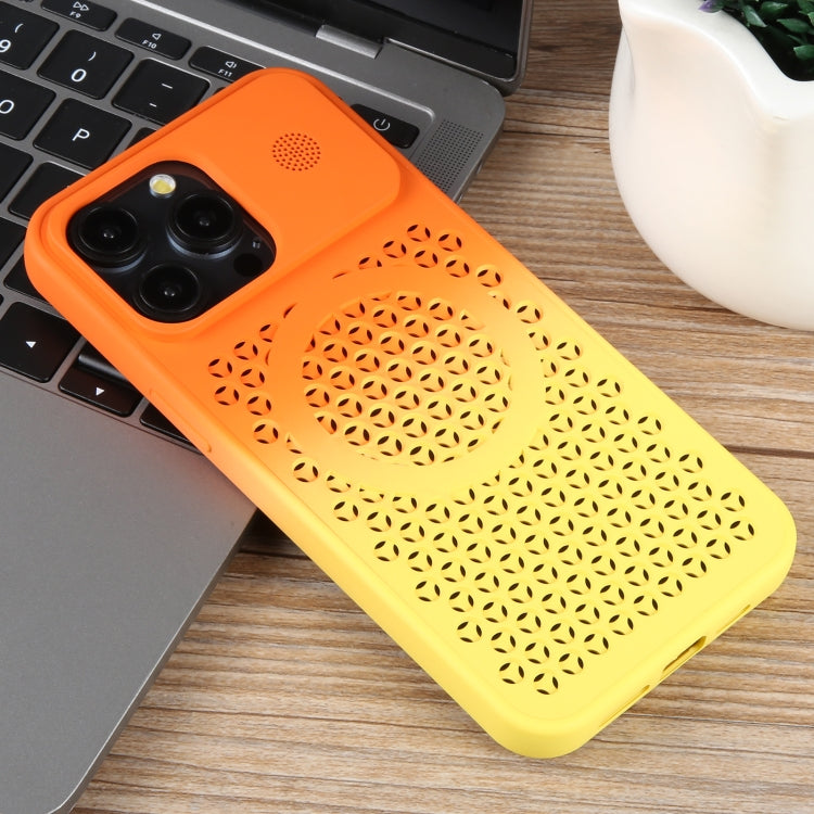 For iPhone 15 Pro Gradient Color Honeycomb Aromatherapy MagSafe Phone Case
