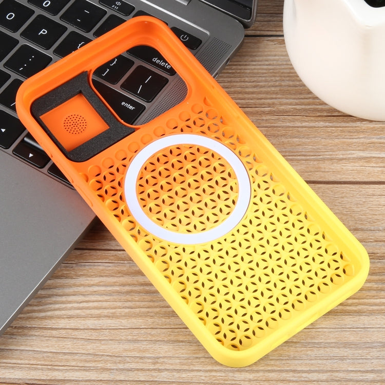 For iPhone 15 Pro Gradient Color Honeycomb Aromatherapy MagSafe Phone Case