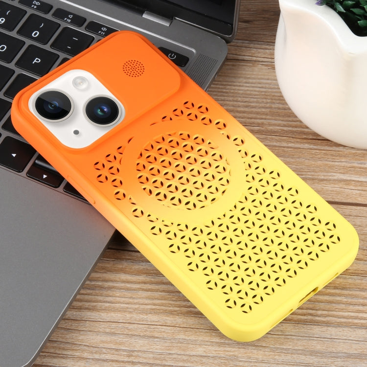 For iPhone 15 Plus Gradient Color Honeycomb Aromatherapy MagSafe Phone Case