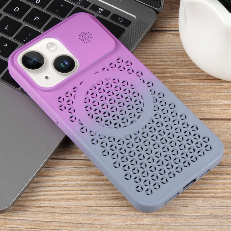 For iPhone 15 Plus Gradient Color Honeycomb Aromatherapy MagSafe Phone Case