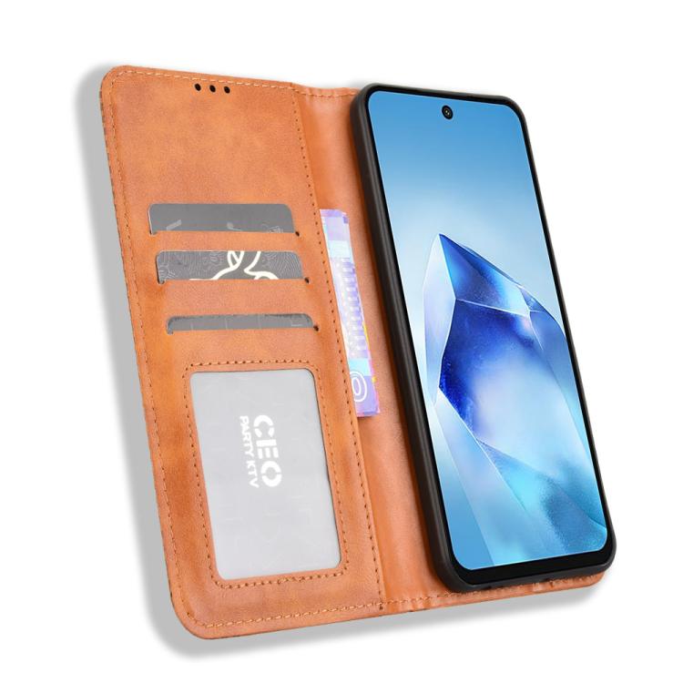 For itel Power 70 Magnetic Buckle Retro Texture Leather Phone Case