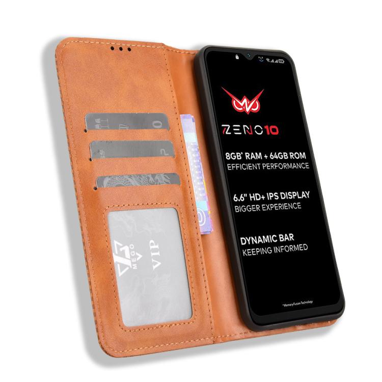 For itel Zeno 10 Magnetic Buckle Retro Texture Leather Phone Case