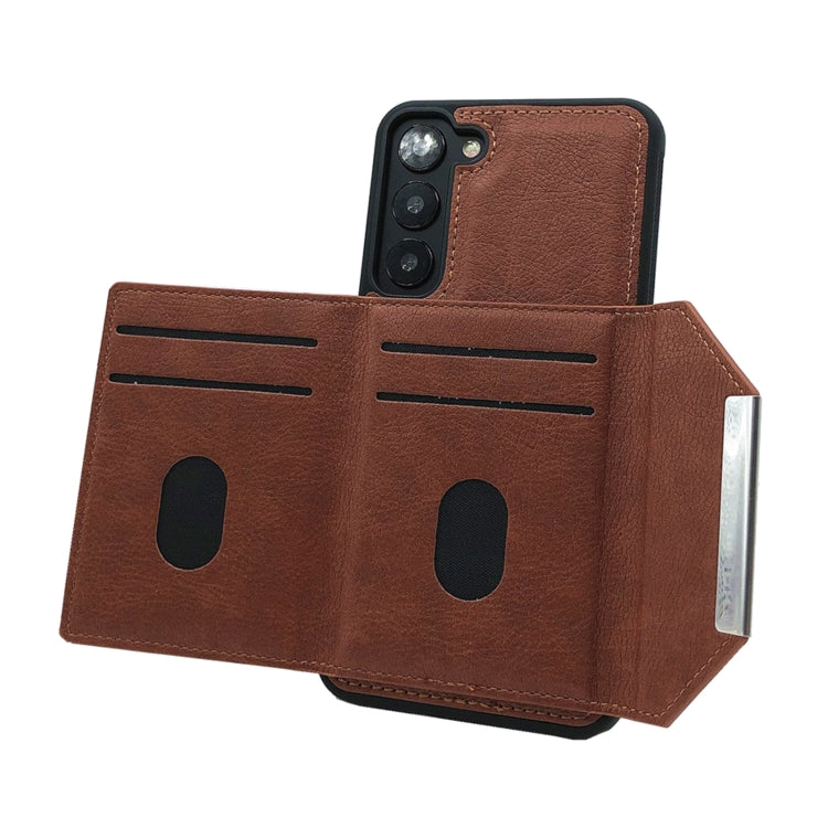 For Samsung Galaxy S22+ 5G Solid Color Metal Buckle Card Slots Bag Phone Case
