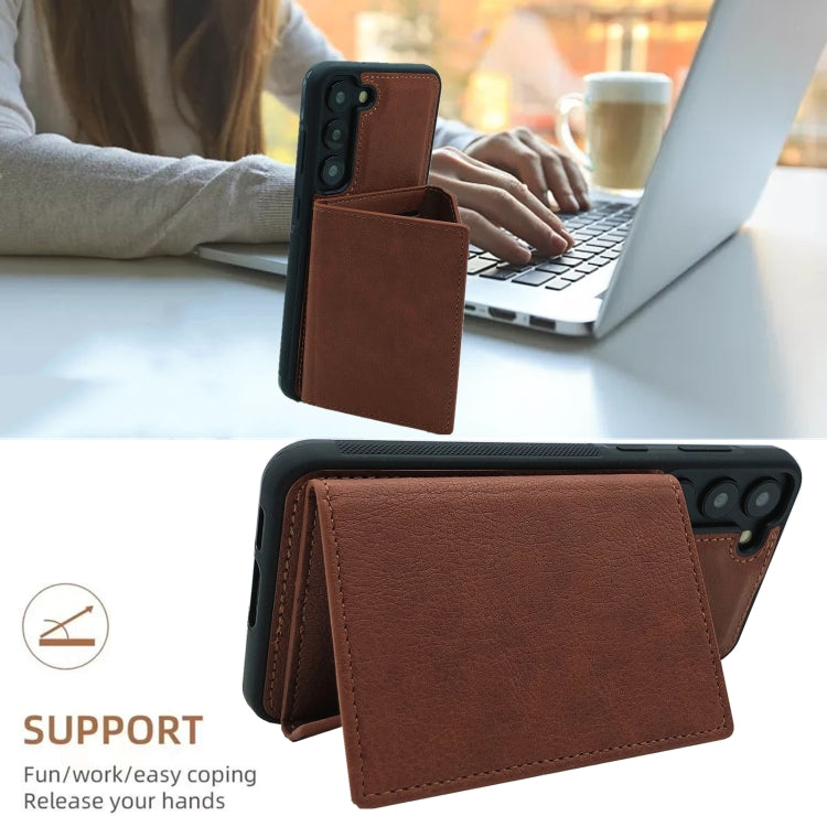 For Samsung Galaxy S22+ 5G Solid Color Metal Buckle Card Slots Bag Phone Case