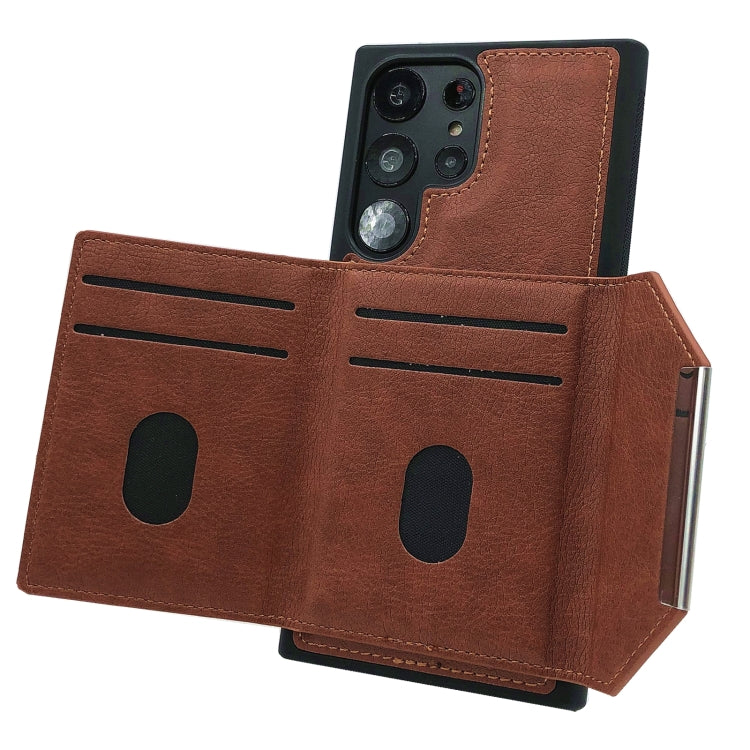 For Samsung Galaxy S24 Ultra 5G Solid Color Metal Buckle Card Slots Bag Phone Case