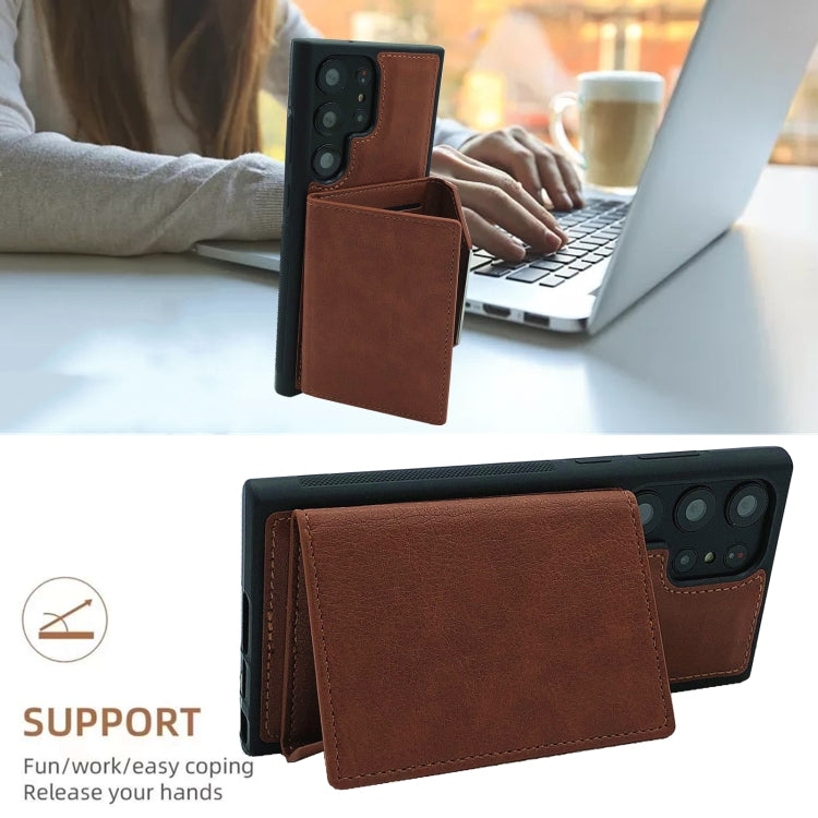 For Samsung Galaxy S24 Ultra 5G Solid Color Metal Buckle Card Slots Bag Phone Case