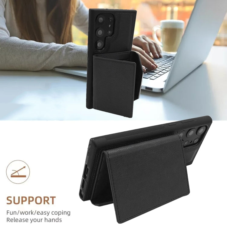 For Samsung Galaxy S24 Ultra 5G Solid Color Metal Buckle Card Slots Bag Phone Case
