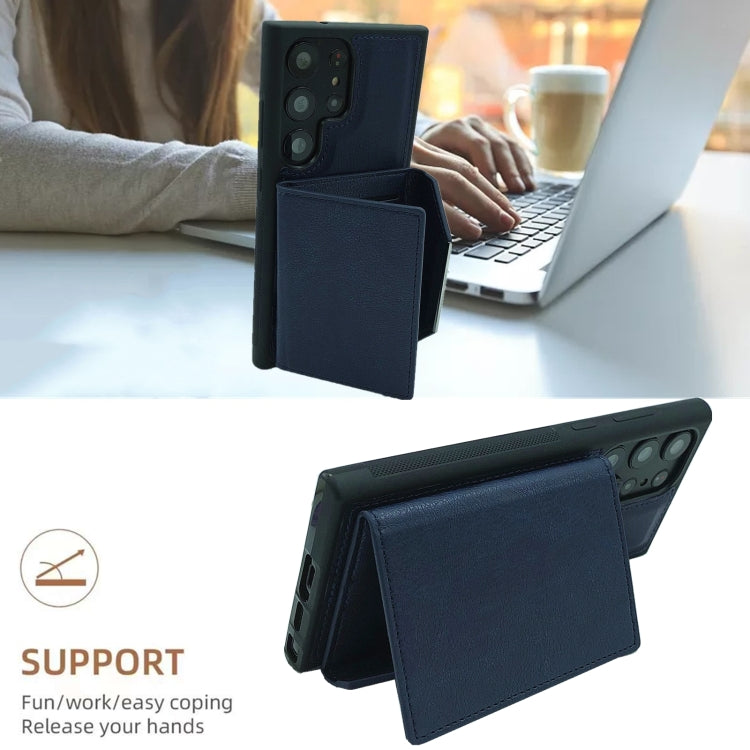For Samsung Galaxy S22 Ultra 5G Solid Color Metal Buckle Card Slots Bag Phone Case