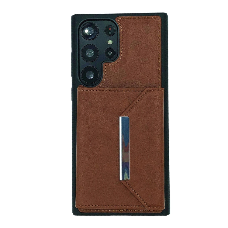 For Samsung Galaxy S22 Ultra 5G Solid Color Metal Buckle Card Slots Bag Phone Case