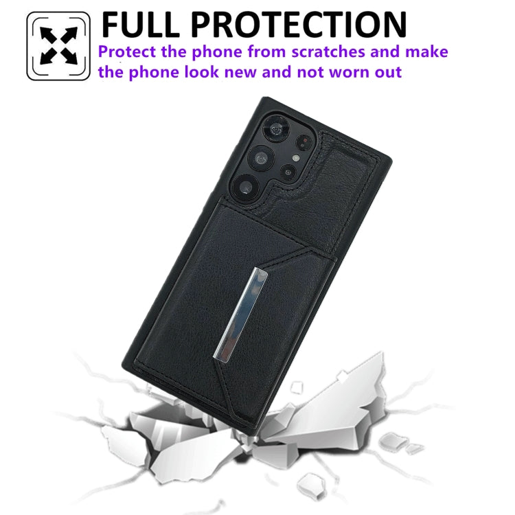 For Samsung Galaxy S22 Ultra 5G Solid Color Metal Buckle Card Slots Bag Phone Case