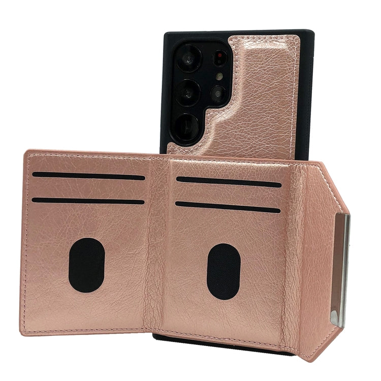 For Samsung Galaxy S22 Ultra 5G Solid Color Metal Buckle Card Slots Bag Phone Case