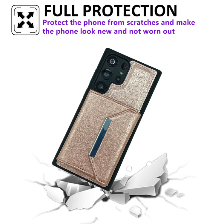 For Samsung Galaxy S22 Ultra 5G Solid Color Metal Buckle Card Slots Bag Phone Case