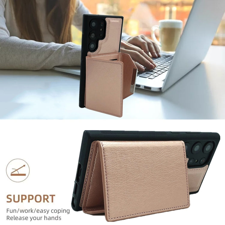 For Samsung Galaxy S22 Ultra 5G Solid Color Metal Buckle Card Slots Bag Phone Case