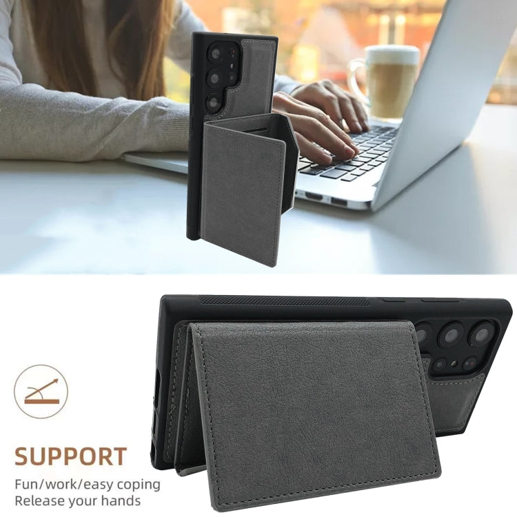 For Samsung Galaxy S21 Ultra 5G Solid Color Metal Buckle Card Slots Bag Phone Case