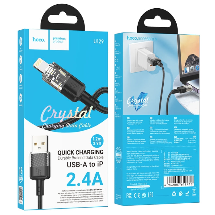 hoco U129 Spirit 1.2m 2.4A USB to 8 Pin Transparent Charging Data Cable