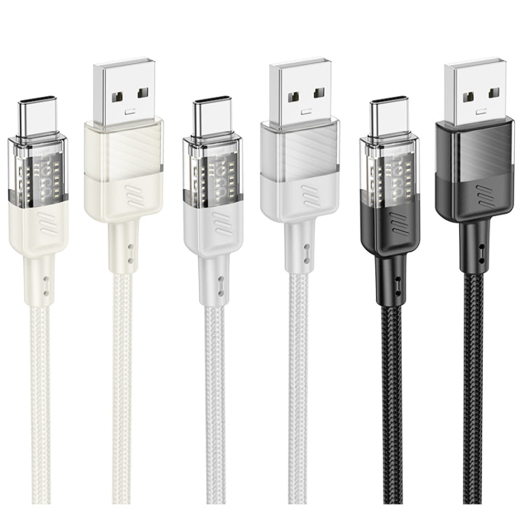 hoco U129 Spirit 1.2m 3A USB to USB-C / Type-C Transparent Charging Data Cable