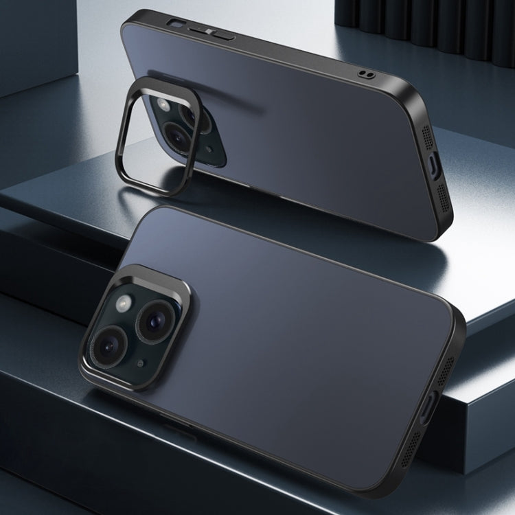 For iPhone 15 Aluminum Alloy Lens Holder Frosted Skin-feel Phone Case