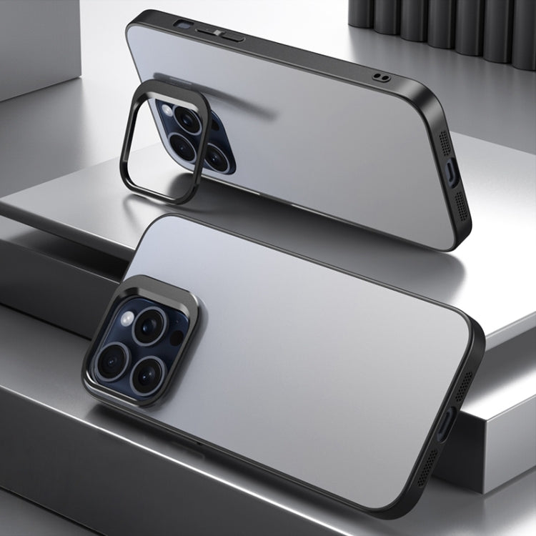 For iPhone 15 Pro Max Aluminum Alloy Lens Holder Frosted Skin-feel Phone Case
