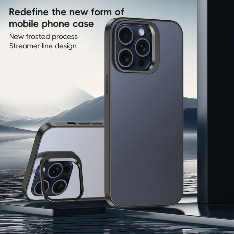 For iPhone 15 Pro Max Aluminum Alloy Lens Holder Frosted Skin-feel Phone Case