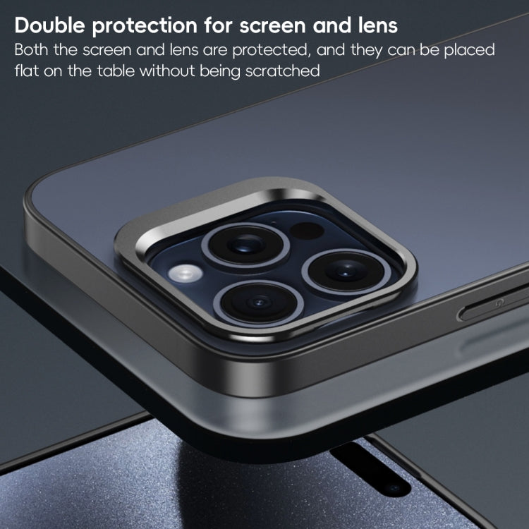 For iPhone 15 Aluminum Alloy Lens Holder Frosted Skin-feel Phone Case