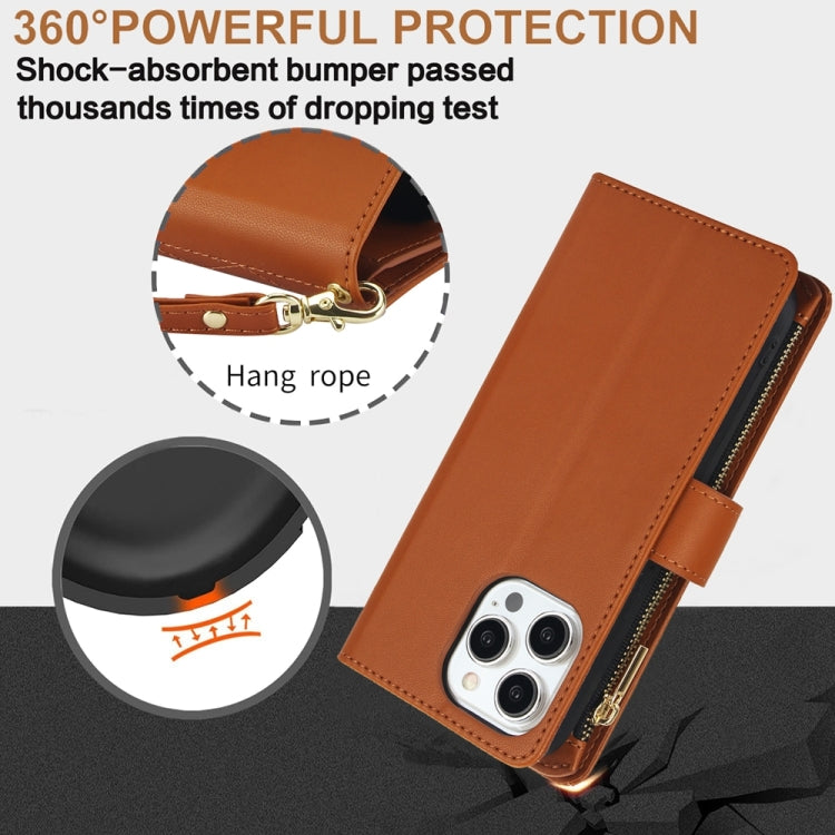 For iPhone 15 Plus YM016 Rhombic Zipper Card Wallet Leather Phone Case with Lanyard