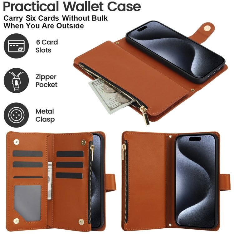 For iPhone 14 YM016 Rhombic Zipper Card Wallet Leather Phone Case with Lanyard