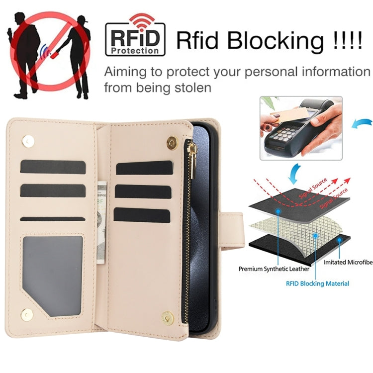 For iPhone 14 YM016 Rhombic Zipper Card Wallet Leather Phone Case with Lanyard