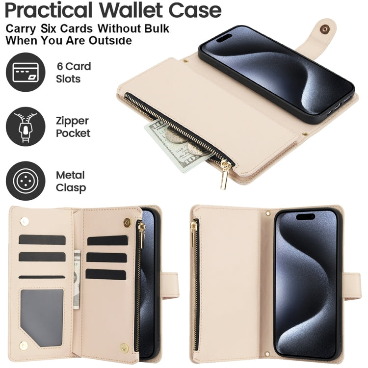 For iPhone 14 Pro Max YM016 Rhombic Zipper Card Wallet Leather Phone Case with Lanyard