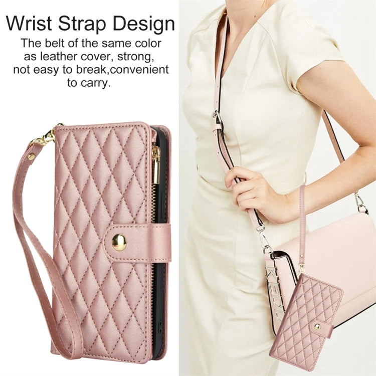 For iPhone 13 mini YM016 Rhombic Zipper Card Wallet Leather Phone Case with Lanyard