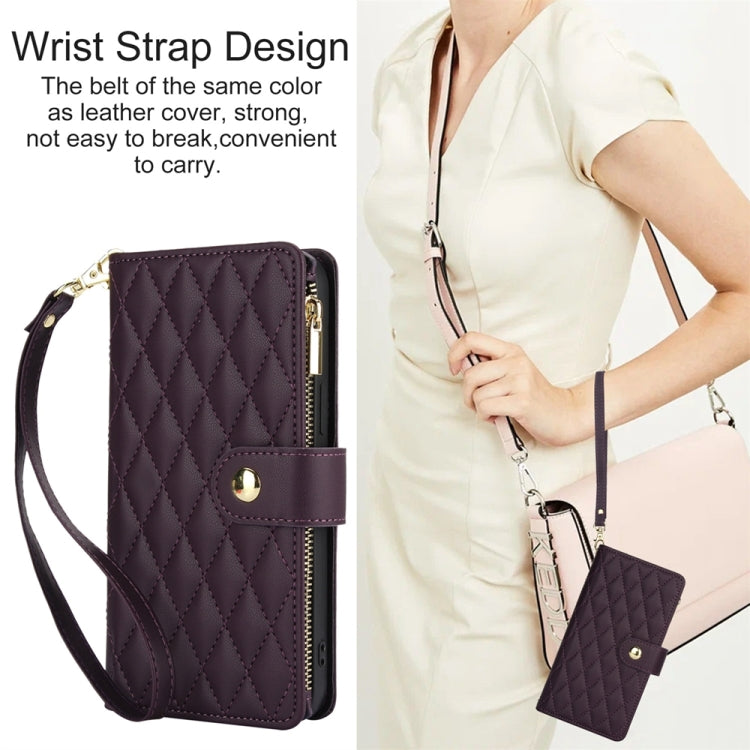For iPhone 8 Plus / 7 Plus YM016 Rhombic Zipper Card Wallet Leather Phone Case with Lanyard