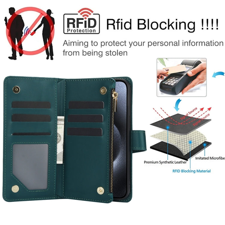 For iPhone 14 Plus YM016 Rhombic Zipper Card Wallet Leather Phone Case with Lanyard