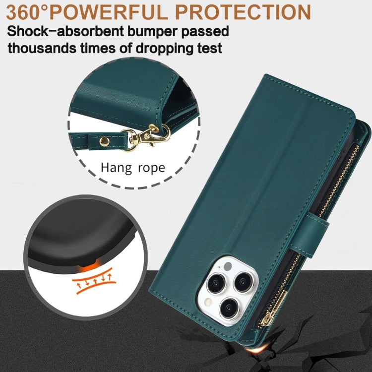 For iPhone 14 Plus YM016 Rhombic Zipper Card Wallet Leather Phone Case with Lanyard
