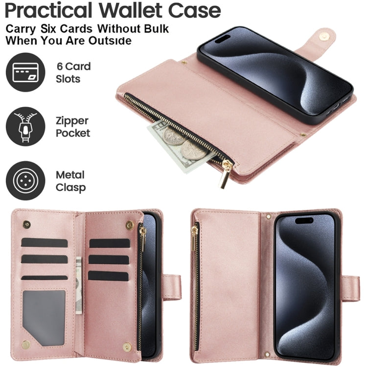 For iPhone 14 Plus YM016 Rhombic Zipper Card Wallet Leather Phone Case with Lanyard