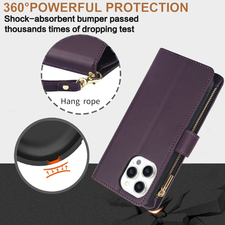 For iPhone 13 YM016 Rhombic Zipper Card Wallet Leather Phone Case with Lanyard