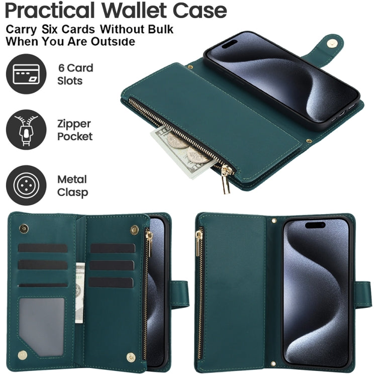 For iPhone 13 YM016 Rhombic Zipper Card Wallet Leather Phone Case with Lanyard