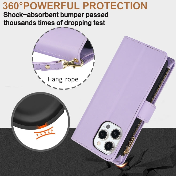 For iPhone 13 YM016 Rhombic Zipper Card Wallet Leather Phone Case with Lanyard
