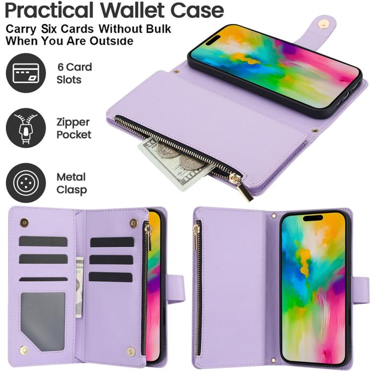 For iPhone 16 Pro Max YM016 Rhombic Zipper Card Wallet Leather Phone Case with Lanyard