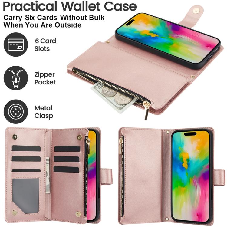 For iPhone 16 Pro Max YM016 Rhombic Zipper Card Wallet Leather Phone Case with Lanyard