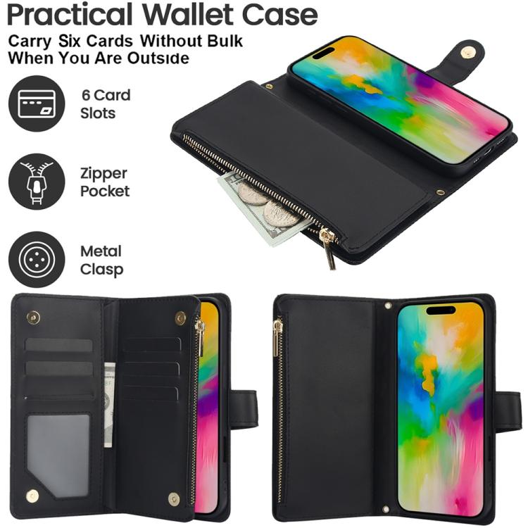For iPhone 16 Pro Max YM016 Rhombic Zipper Card Wallet Leather Phone Case with Lanyard