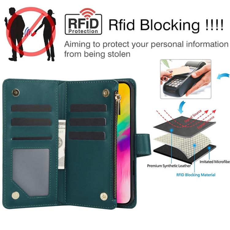 For iPhone 16 Pro YM016 Rhombic Zipper Card Wallet Leather Phone Case with Lanyard