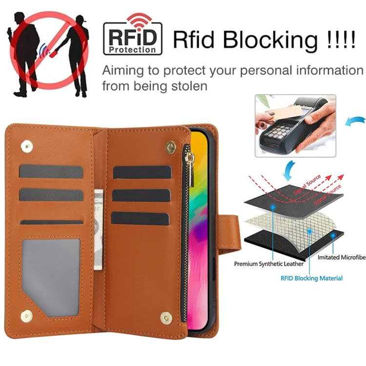 For iPhone 16 Pro YM016 Rhombic Zipper Card Wallet Leather Phone Case with Lanyard