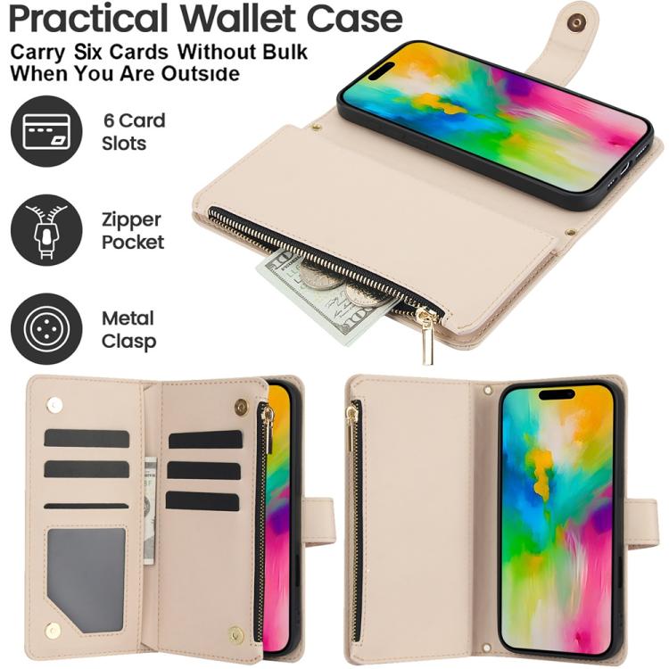 For iPhone 16 Pro YM016 Rhombic Zipper Card Wallet Leather Phone Case with Lanyard