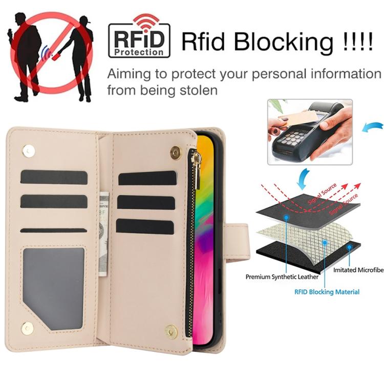 For iPhone 16 Pro YM016 Rhombic Zipper Card Wallet Leather Phone Case with Lanyard