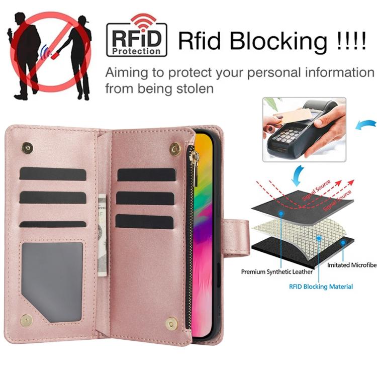 For iPhone 16 Pro YM016 Rhombic Zipper Card Wallet Leather Phone Case with Lanyard