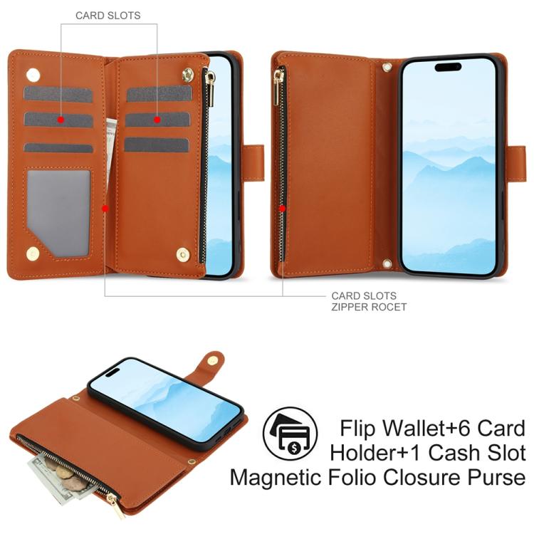 For iPhone 16 Plus YM016 Rhombic Zipper Card Wallet Leather Phone Case with Lanyard