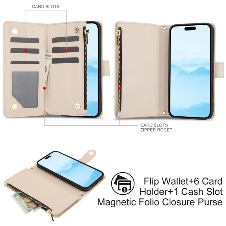 For iPhone 16 Plus YM016 Rhombic Zipper Card Wallet Leather Phone Case with Lanyard